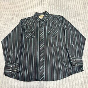 Wrangler Mens Western Long‎ Sleeve Black Pearl Snaps Stripe Shirt 2XL